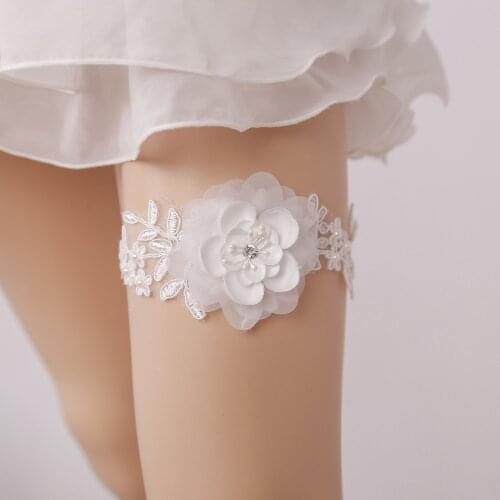 Wedding Garter Rhinestone Flower Embroidery White Sexy Garters for Women/Female/Bride Beading Thigh Ring Bridal Leg Garter