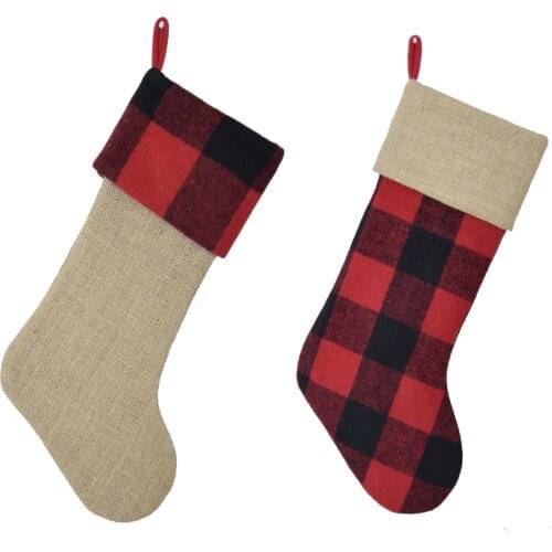 Burlap jutte Christmas Stocking buffalo check plaid Christmas Stockings Christmas tree decoration