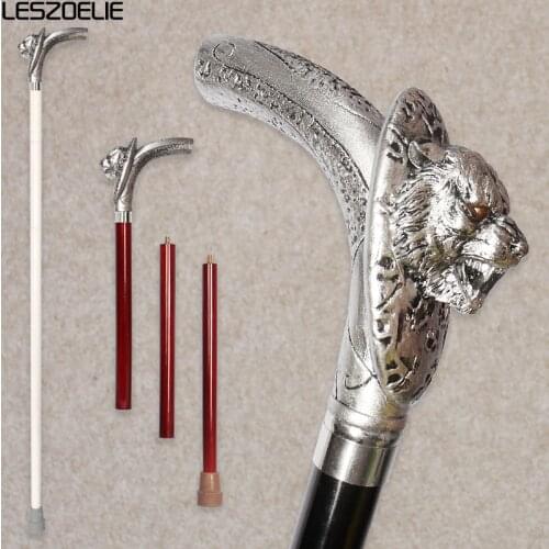 Silver Tiger-Head Resin Handle Walking Stick Man Fashion Detachable Walking Cane Women Party Decorative Stick