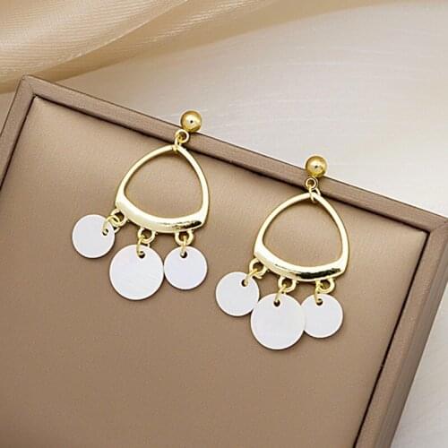 Geometric Shell Disc Tassel Earrings For Women Fashion Womens All-match Fashion Small Fresh Earrings