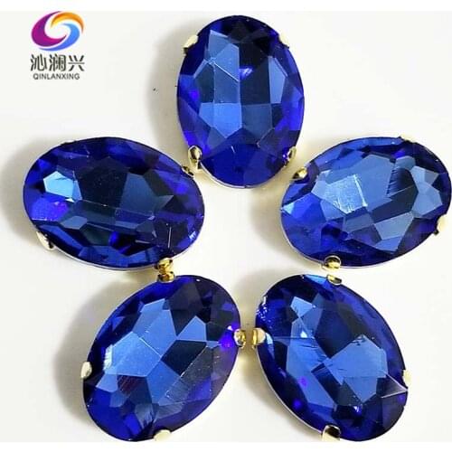 Light blue oval shape High quality Glass Crystal sew on stones,golden bottom claw rhinestone,Diy/Clothing accessories SWTG12