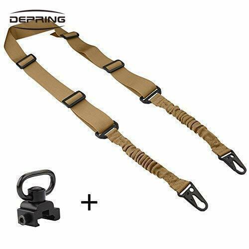 Tactical Quick Release Two 2 Point Gun Sling Strap with QD Sling Swivels Mount Rifle Bungee Sling Push Button Sling Swivels