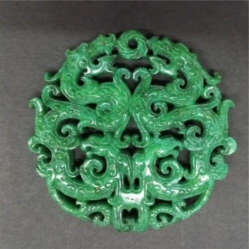 Charms Vintage Chinese Ancient Sculpture Carving Art Pattern Natural Green Semi Precious Stone Pendant For Necklace DIY Jewelry