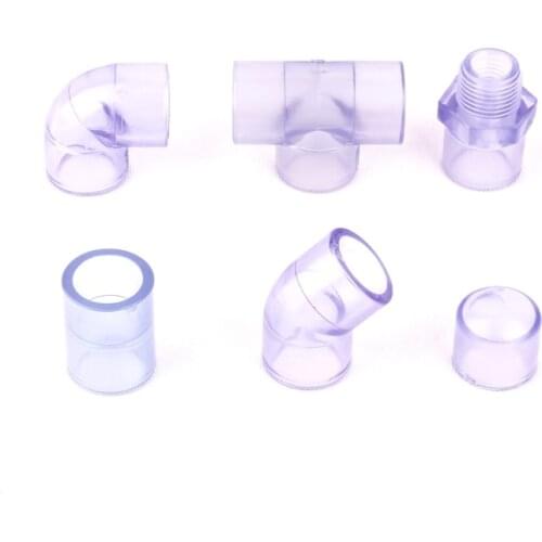 Inner Dia. 20mm Transparent PVC Pipe Connectors High Quality Standard PVC Water Pipe Cap Coupling Elbow Tee Adapter For Choosing