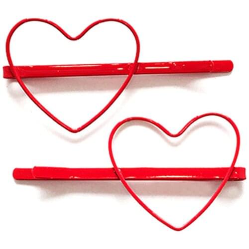 Loeel 2Pcs/Lot Fashion Female Solid Color Heart Shape Hair Clip Barrette Hair Accessories Women Plated Colorful Hairpin Headwear