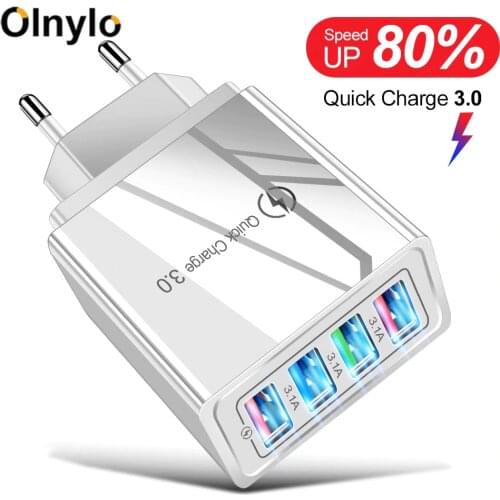 USB Charger Quick Charge 3.0 3.1A Fast Charging Power Adapter Charger For Samsung iPhone 11 7 X XR 4 Ports Mobile Phone Charger