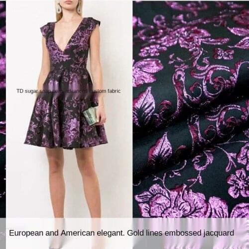 Dreamy purple gold silk three-dimensional flower yarn-dyed jacquard fabric, sewing fabric factory shop is not out of stock