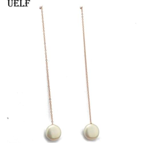 Uelf New Retro Rose Color Long Hanging Earrings For Women Metal Tassel Ethnic Drop Earrings Pearl Jewelry Accessories