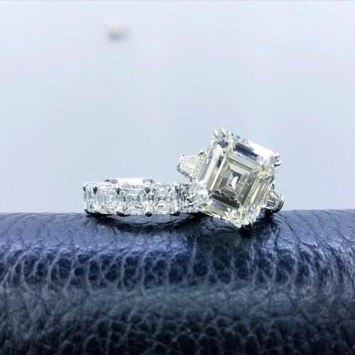 Original 925 Sterling Silver Asscher cut Created Diamond Wedding Engagement Cocktail Women gemstone Rings finger set Jewelry