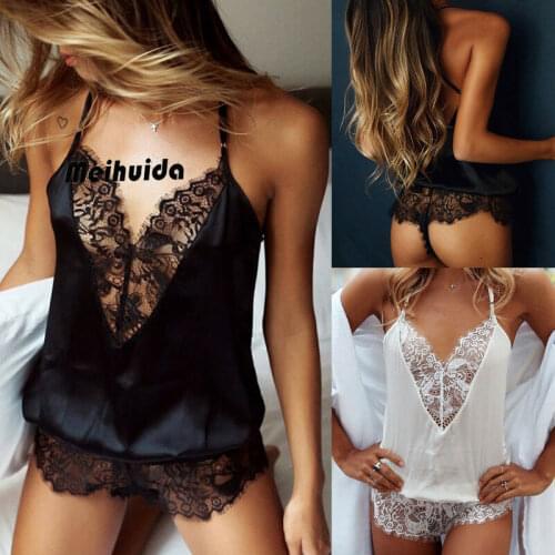 Womens Sexy Lingerie Nightwear Exotic Hot Lace Silk Bodysuits Ladies Crop Top Vest Fashion Camisole Sleeveless Female Nightgown