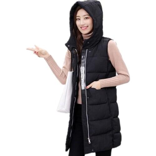 Winter Office Lady Medium-Long Vest 2018 Fashion Down Cotton Warm Vest Hooded Plus Size 3XL Slim Thicken Outerwear Vest Top Q552