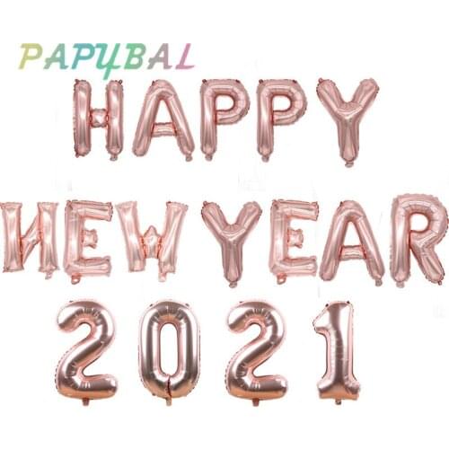 14pcs 16inch Rose Gold Number "2020" Balloon Foil Baloons Celebration Merry Christmas Happy New Year Party Decorations Supplies