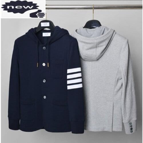 2021 Fashion TB THOM Brand Blazer Men British Casual Suit Slim Fit Mens Jacket Spring And Autumn Cotton Hooded Coat