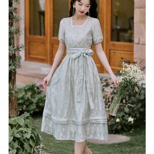 2021 New Fashion elegant women Vintage Temperament women V-Neck Short Sleeve Slim Dress Vestidos