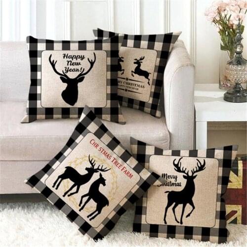 45*45cm Merry Christmas Decorative Christmas Tree Pillow Case British Style Cartoon Elk Pattern Decoration For Home Pillow Cover