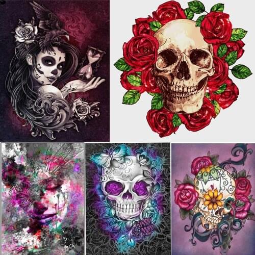 5D Diy Diamond Painting Rose Skull Square/Round Rhinestone Kit Mosaic Cross Stitch Household Goods Handmade Art Gift