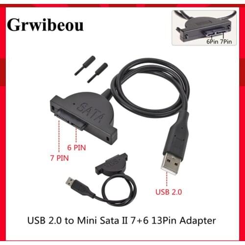 GRWIBEOU USB 2.0 to Mini Sata II 7+6 13Pin Adapter for Laptop CD/DVD ROM Slimline Drive Converter Cable Screws steady style 1PCS