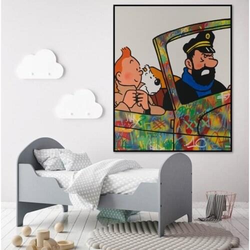 Alec Monopoly Oil Painting With Popular Art Graffiti Artworks Cartoon TINTIN On Canvas For Room