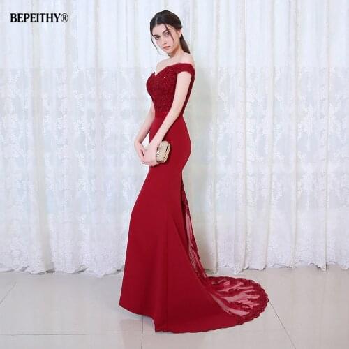 BEPEITHY Robe De Soiree Mermaid Burgundry Long Evening Dress Party Elegant Vestido De Festa Long Prom Gown 2021 With Belt