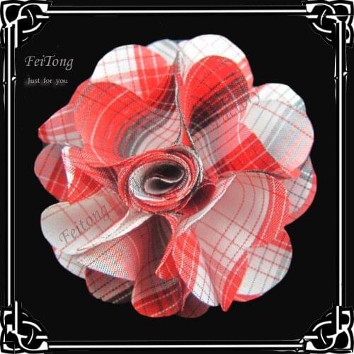 Free shipping!24pcs/lot 2.3 inch New plaid fabric flowers 8colors for your choice