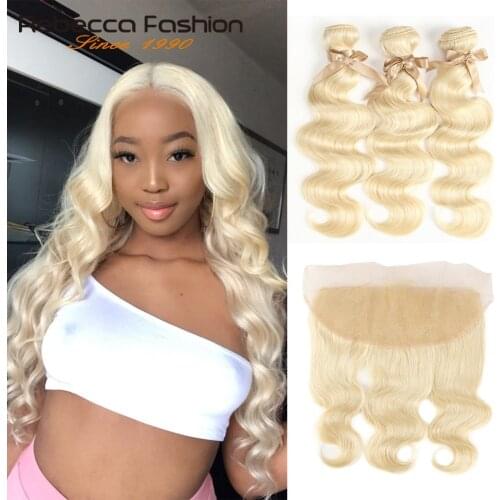 Rebecca 613 Blonde Bundles With Frontal Peruvian Body Wave 3 Bundles Remy Blonde Human Hair Lace Frontal Closure With Bundle