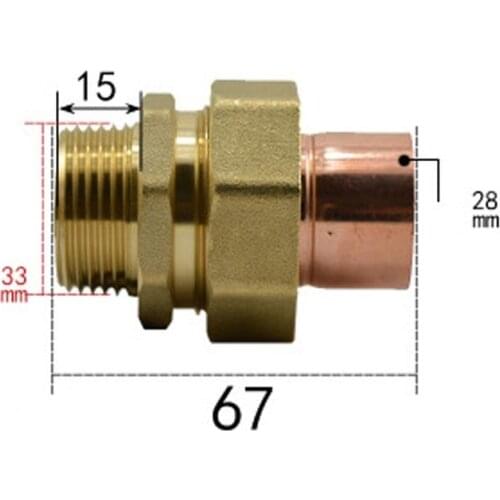 DN25 G 1" BSPP Male x Copper Inner Dia 28mm Brass Copper End Feed Fitting Union Connector Coupler Adapter Water Gas Oil