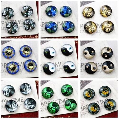 Hot Sale 20pcs 12mm Tai Chi Style Handmade Photo Glass Cabochons