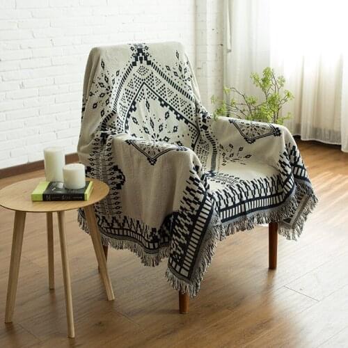 Cotton Jacquard Sofa Towel Cover Knitted Blanket with Tassel Home Decorative Indian Thread Blankets Wall Hanging Tapestry