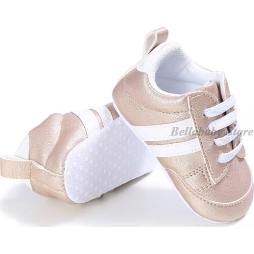 Baby Girl First Walker Shoes Gold Pu Leather Soft Rubber Sole Baby Casual Shoes Kids Sneakers Outdoor Party Princess Shoes 0-18M
