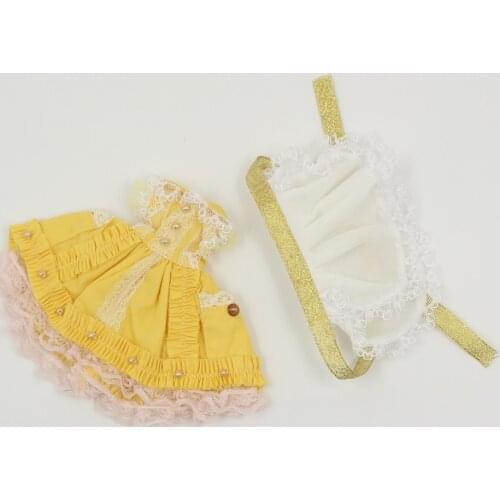ICY DBS Blyth doll licca body yellow suit apron maid clothes dress lace
