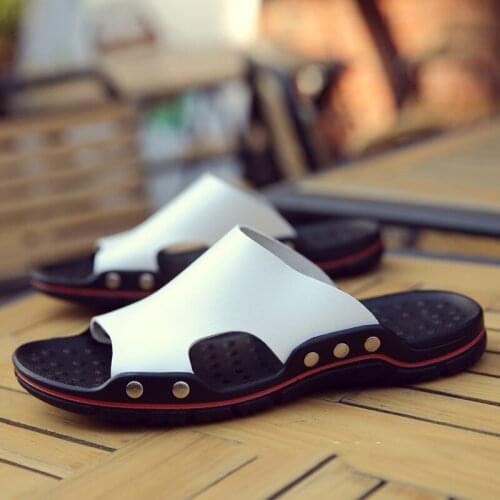 Summer Sandals Genuine Cow Leather Slippers Couple Outdoor Non-slip Home Shower Slippers Fashion Casual Single Soft Soles Shoes