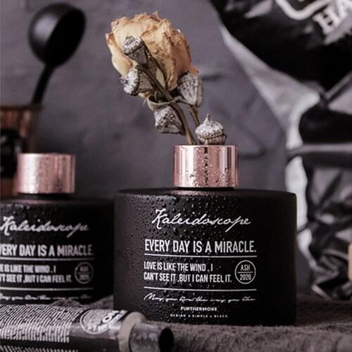 Matte Black Glass Aroma Vase No Fire Aromatherapy Jar ChiC Dried Flower Vase Scandinavian Table Decor Floral Bottle