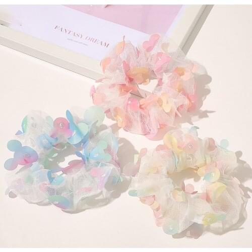 2020 Kids Girls Sequins Hiar Scrunchies Cute Colorful Rainbow Hair Schrunchies Sets 3pcs/pack Kawaii Baby Girls Hairbands