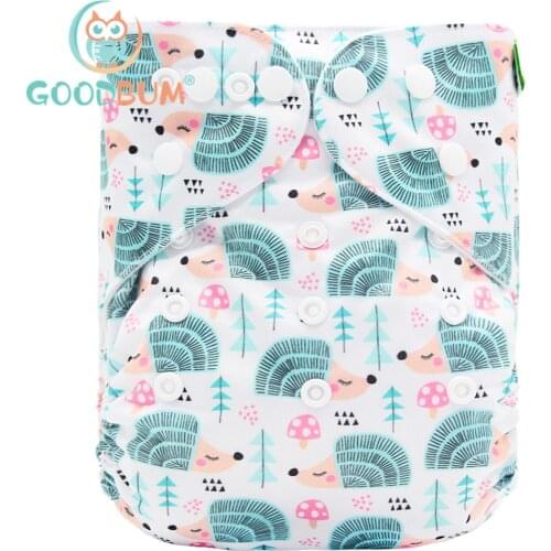 Goodbum Washable Adjustable Hedgehog Printed Cloth Pocket Diaper Double Row Snaps Cloth Nappy For Baby