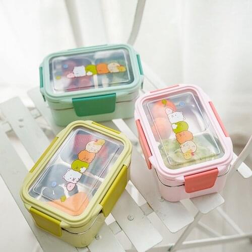 Cartoon Lunch Box Stainless Steel Double Layer Food Container for Kids Picnic School Bento Box Microwave Kitchen Utensils