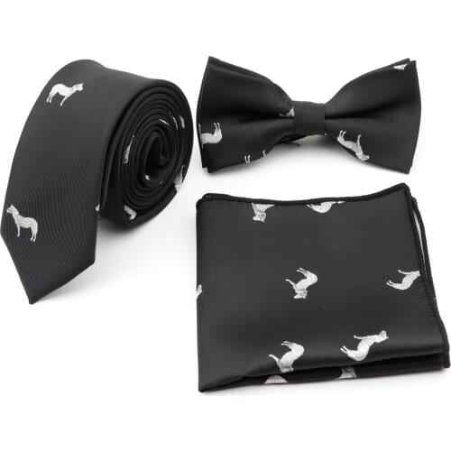 Mens Polyester Designer Skinny Zebra Scorpion Pocket Square Handkerchief Butterfly Bow Tie Ties Set Three Pieces Lots