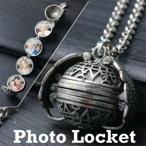 Unisex Hollow Wings Expanding 4 Photo Locket Ball Pendant Necklace Memorial