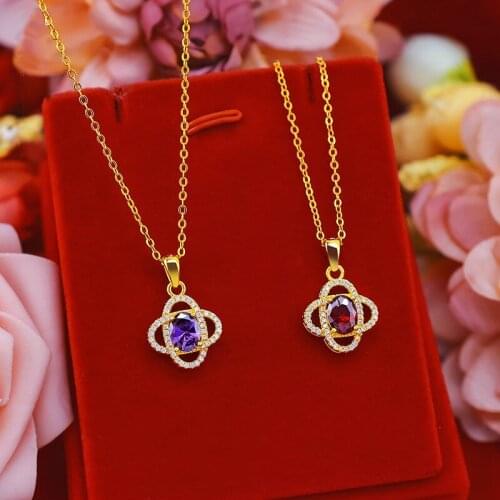 Necklaces for Women Zircon Crystal Clover Necklace 24K Gold Women Pendant Wedding Engagement Necklaces Jewelry Wholesale