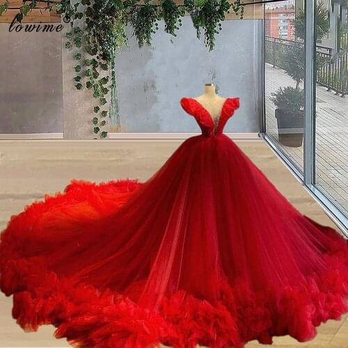 Luxury Long Red Celebrity Dresses V-Neck Sleeveless Red Carpet Runaway Dresses Evening Wear Grand Party Dress Vestidos Formales