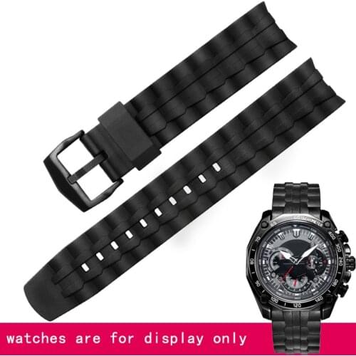 Yopo Rubber Watch Strap 22mm Black Bracelet Replacement Casio EDIFICE EF-550D Arc Interface Silicone Watchband