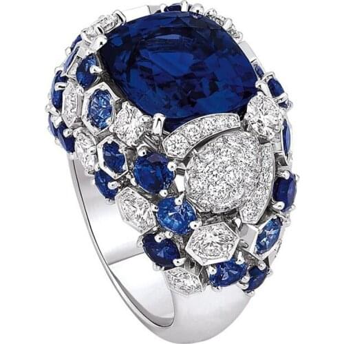 Luxury Blue Diamond Ladies Ring Fine Fashion Jewelry Sapphire Party Dinner Noble Elegant Hand Free Shipping
