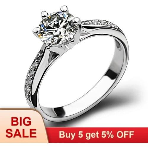 Luxury Female Zricon Ring 925 Silver Filled Jewelry Vintage Wedding Band Promise Engagement Rings For Women