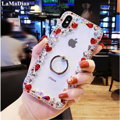 Glitter Crystal Rhinestone Bling Case For iPhone12 11 Pro MAX 5S 6 7 8 Plus X XS MAX XR With 360 Ring Case Luxury Diamond Case