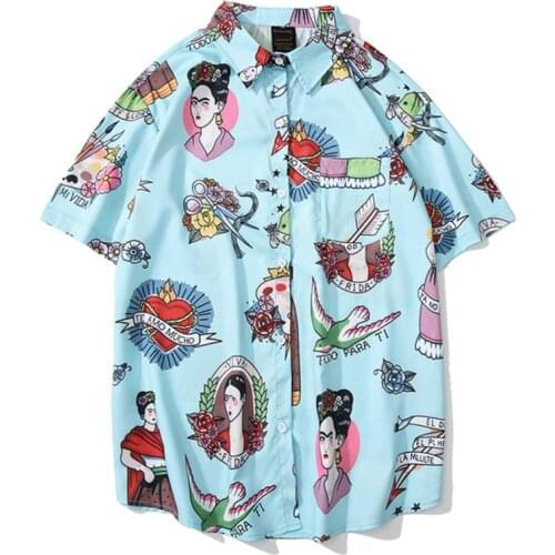 Summer Graffiti Short Sleeve Shirt Men Loose Beach Hawaii Holiday Couple Shirt Tops Clothing