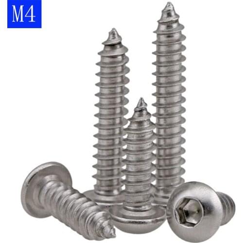 M4 ( 4mm ) 304 Stainless Steel A2 Button Head Socket Cap Self Tapping Screws Hex Drive