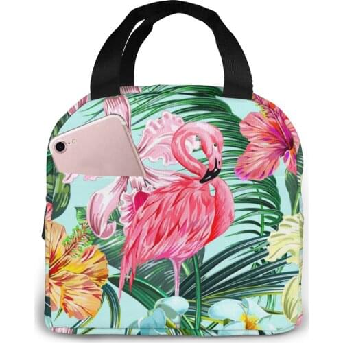 Thermal Floral Tropical Flamingos Hibiscus Orchid Flower Tote Bags Cooler Picnic Food Lunch Box Bag For Kids Girls Men Children