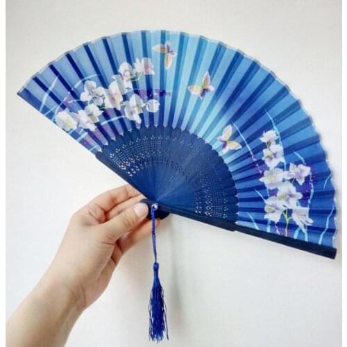 Pattern Folding Dance Wedding Party Lace Silk Folding Hand Held Flower Fan SN1470