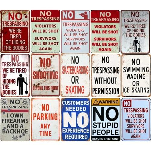 No Trespassing No Shooting Beyond This Point Vintage Tin Signs No Parking No Swimming for Yard Sign Bar Decoration Metal Plates