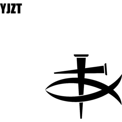 YJZT 12.7CM*9.2CM Nail Cross Fish Vinyl Car Motorcycle Sticker Decals Black/Silver C13-000279