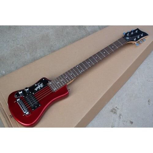 Factory Custom Left Handed Red Travel Electric Guitar with H Pickup,Rosewood Fingerboard,Chrome Hardwares,Offer Customized